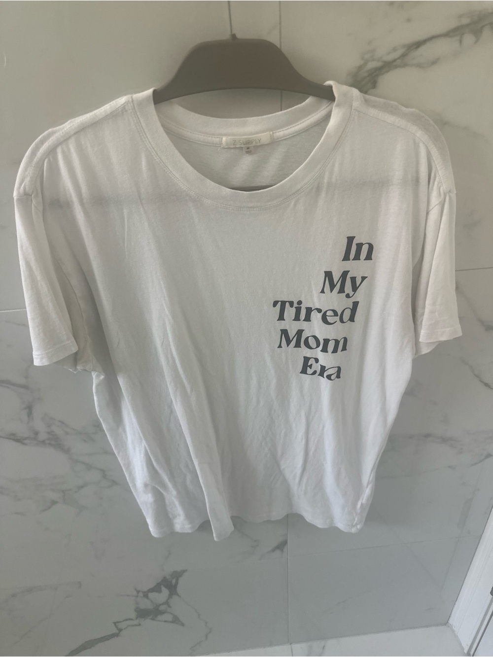 Z Supply White Tee with Navy Text - "In My Tired Mom Era"